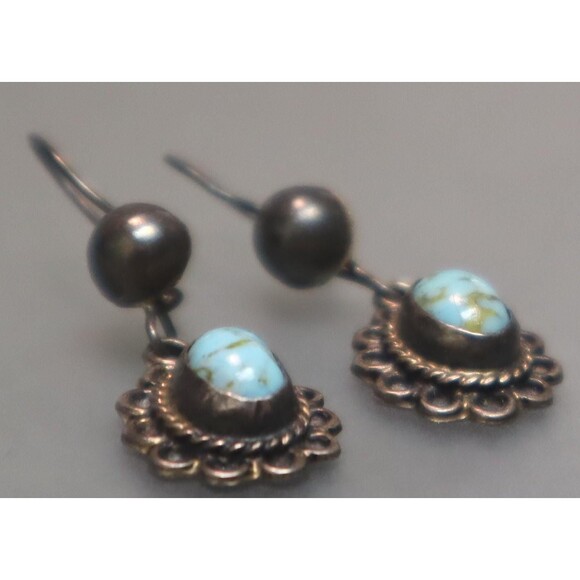 Vintage Sterling Turquoise Dangle Earrings FCP Mexico - Picture 2 of 5
